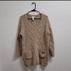 🦋 Soft Surroundings Cable Knit Wool & Cashmere Taupe Beige Sweater Tunic size M